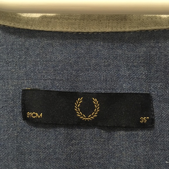 fred perry men’s 91cm 61” gray collar button up long sleeve navy back comfy wear - Picture 3 of 5